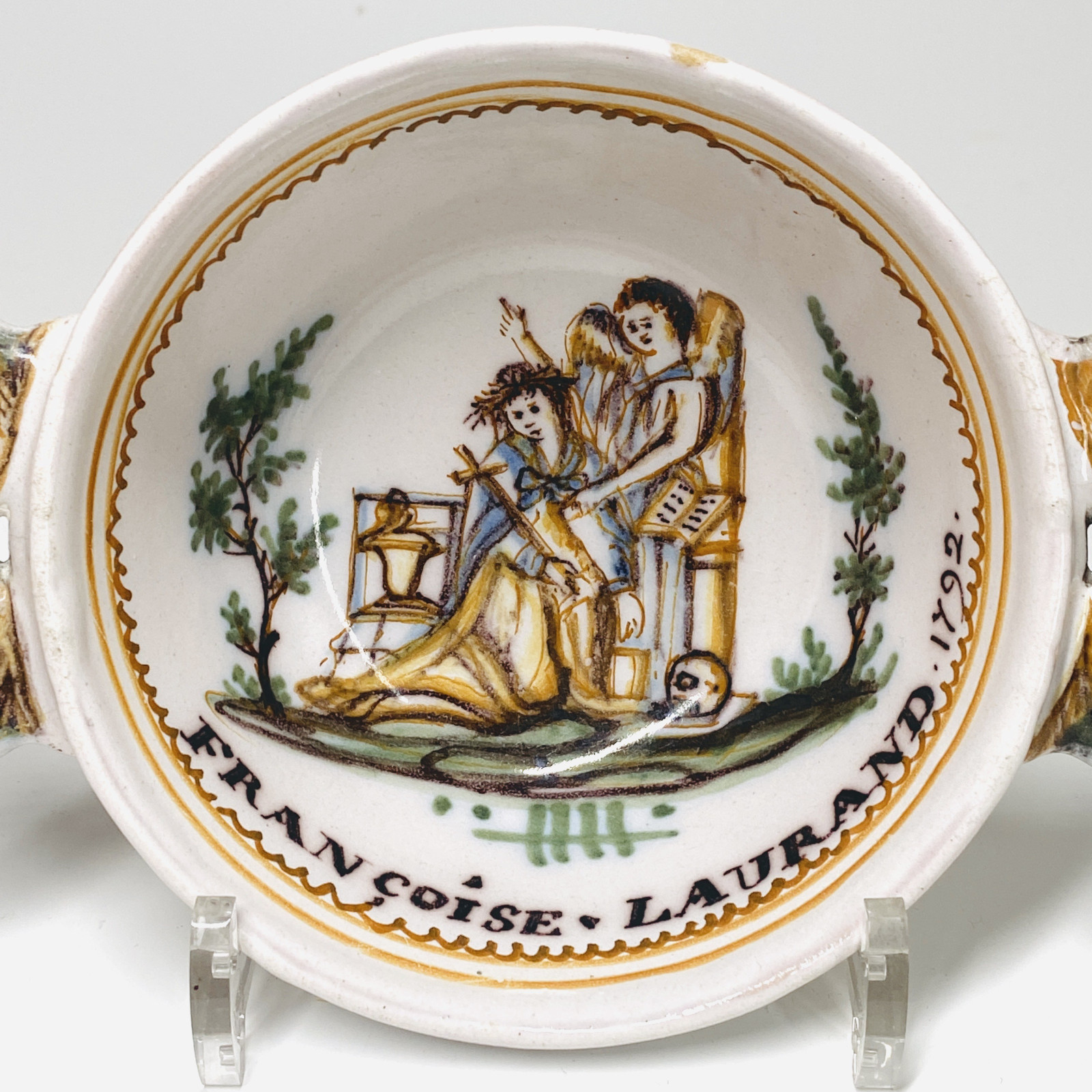 Roanne - Deux écuelles à décor patronymique - Datée 1792